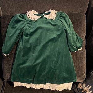 Wonder Nation Green Velvet Dress with White Lace